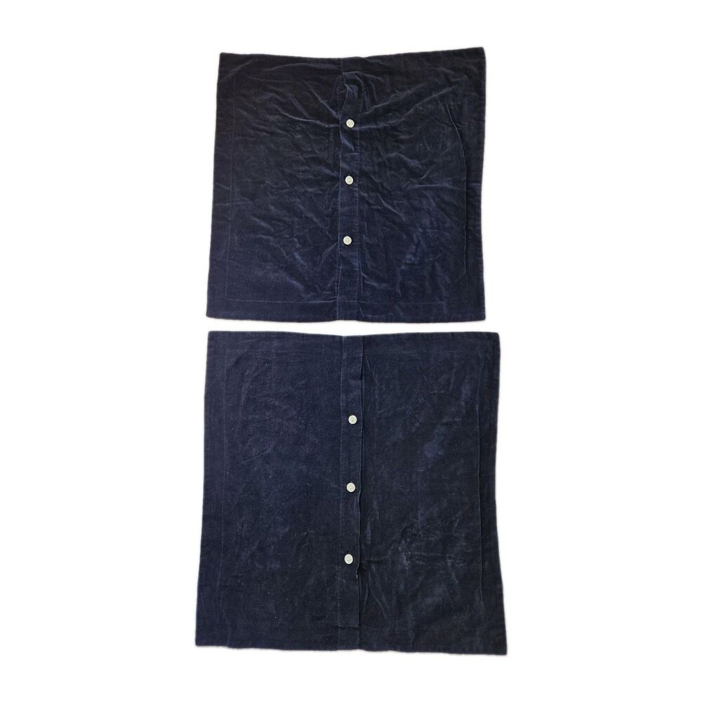 Pottery Barn Navy Blue Velvet Button Front Pillowcases 100% Cotton Set of 2 EUC